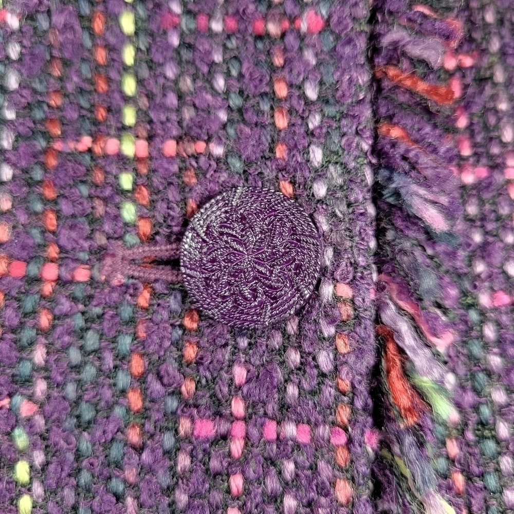 Sag Harbor Tweed Blazer Size 16W Fringe Trim Pockets Removable Pin Purple New - Picture 7 of 15